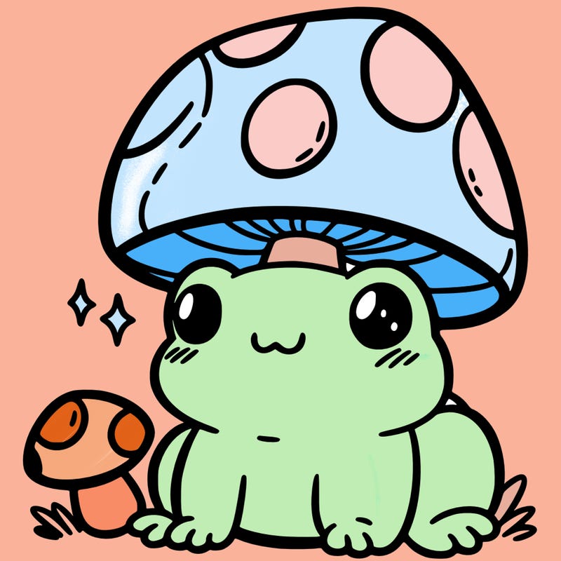 a cute frog with a mushroom hat