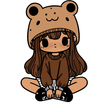 a girl wearing a frog hat and some frog socks