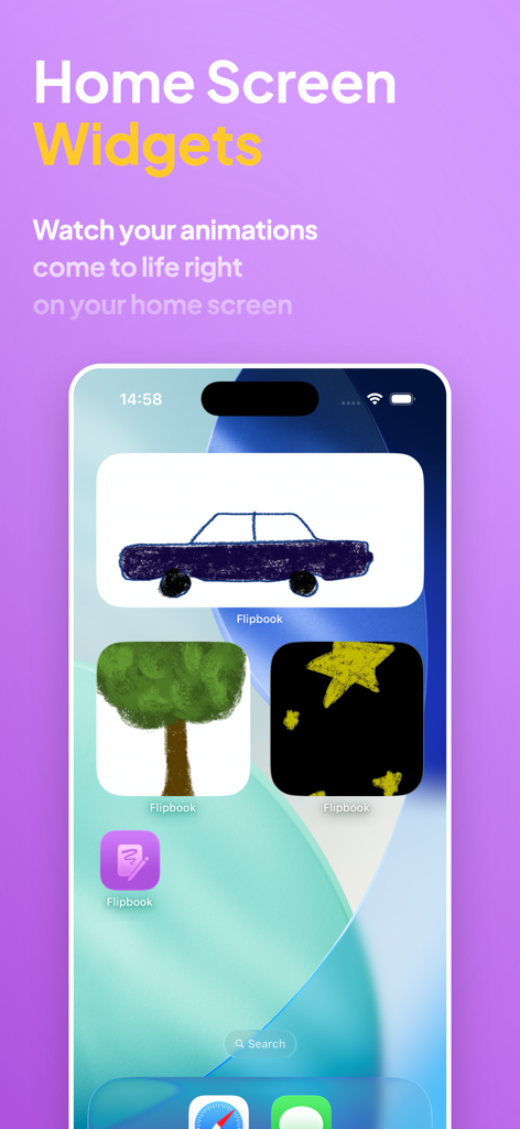 Flipbook - Animation Studio - iPhone上の手描きアニメーションを表示するFlipbook Animation Studioのホーム画面ウィジェット