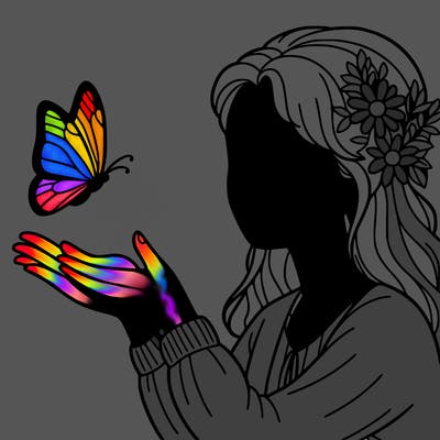 woman playing with butterfly