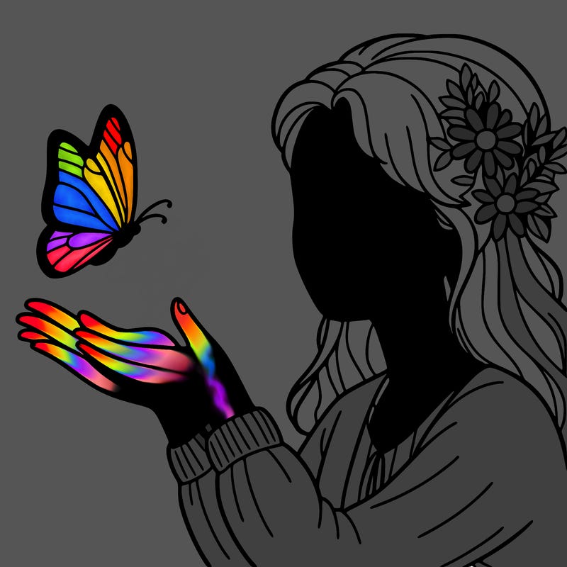 woman playing with butterfly