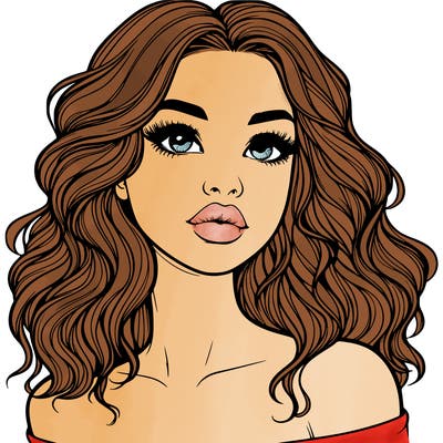 realistic girl with wavy hair and lips
