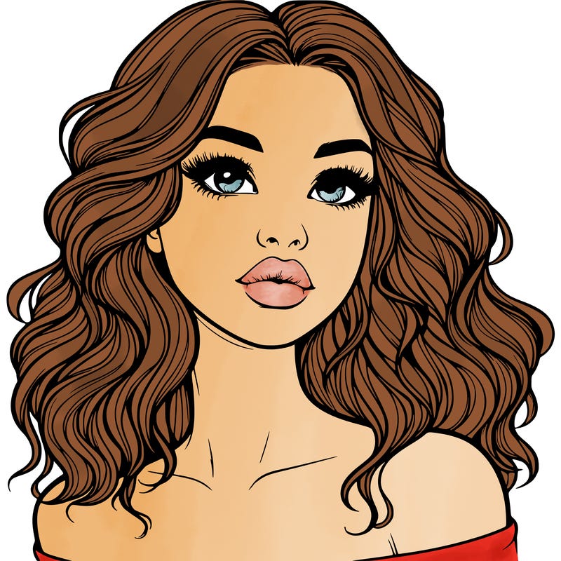realistic girl with wavy hair and lips