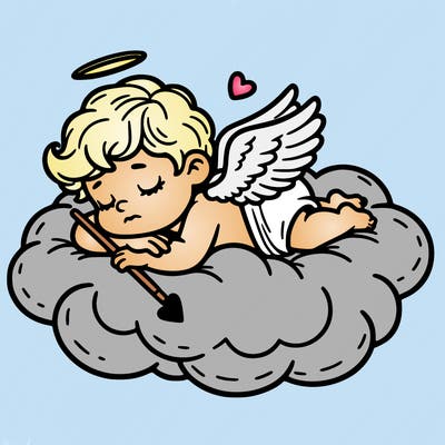 cupid asleep on a cloud