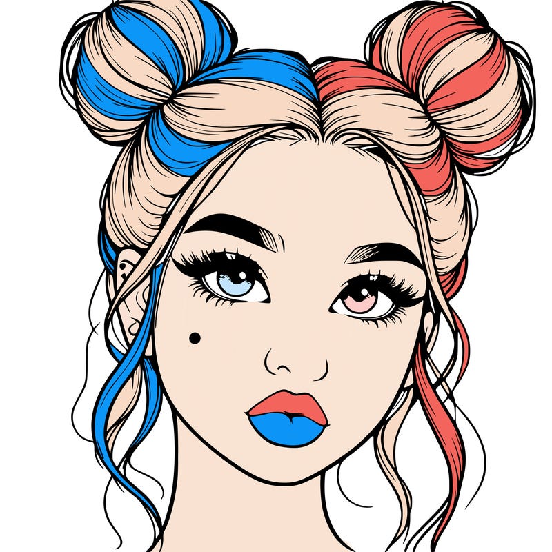 realistic girl with two buns on her hair and lips