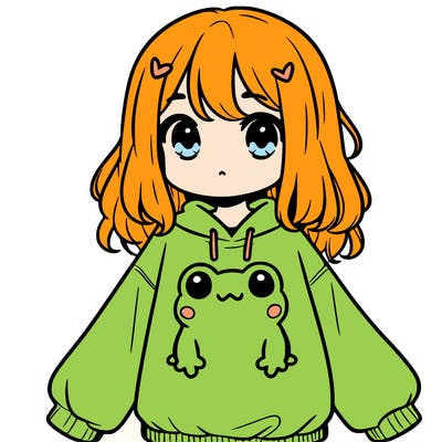 girl wearing frogging sweatshirt