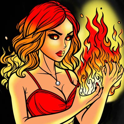a realistic woman having the power of fire