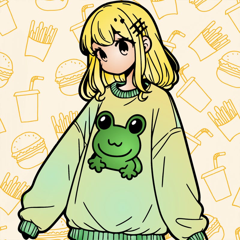 girl wearing frogging sweatshirt