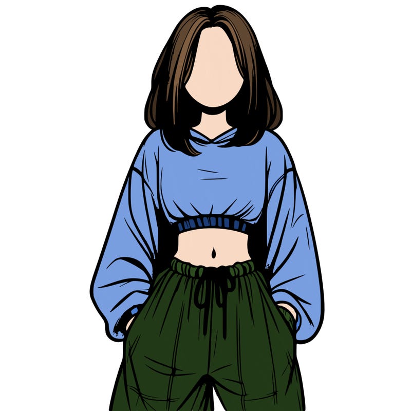 realistic girl faceless with baggy pants and a crop top