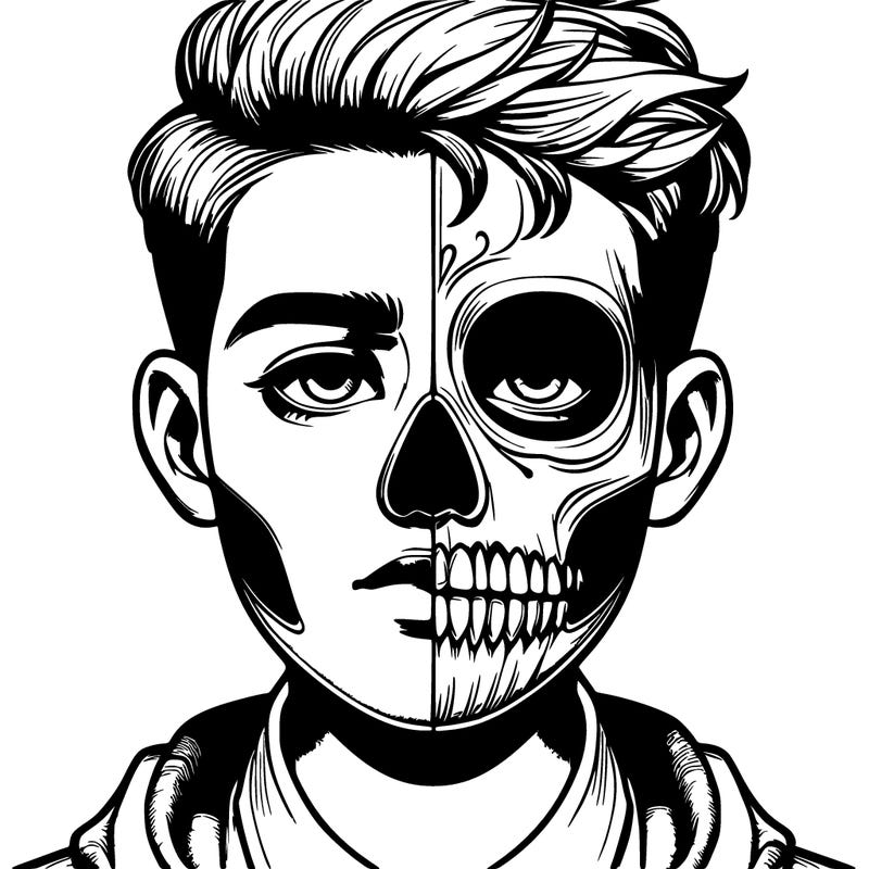 realistic boy with a half skull mask