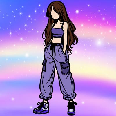 girl in baggy pants crop top and long hair