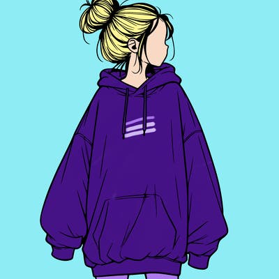 realistic girl with a oversized sweatshirt on and a bun