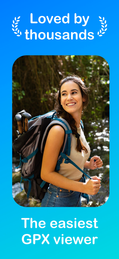 A woman hiker with a backpack smiling in the forest representing the easiest GPX viewer