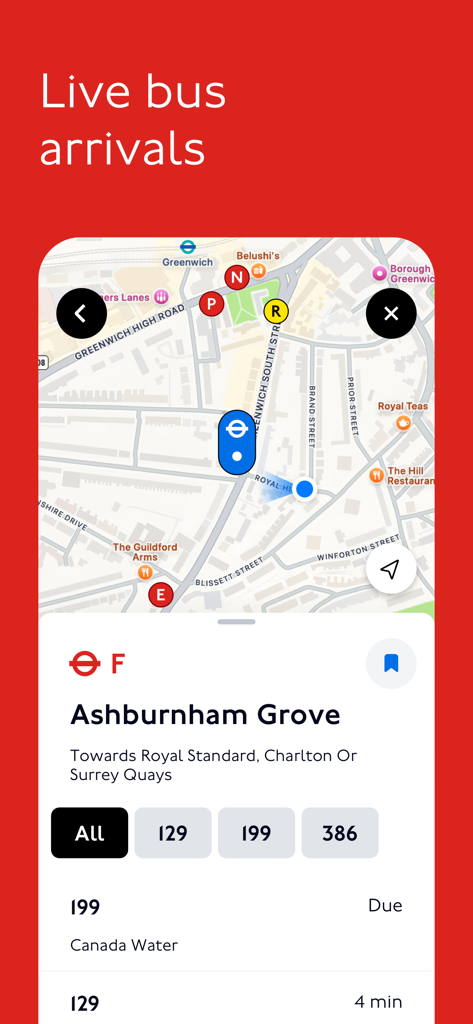TfL Go: Plan, Pay, Travel - Live bus arrival times and map view in the TfL Go app