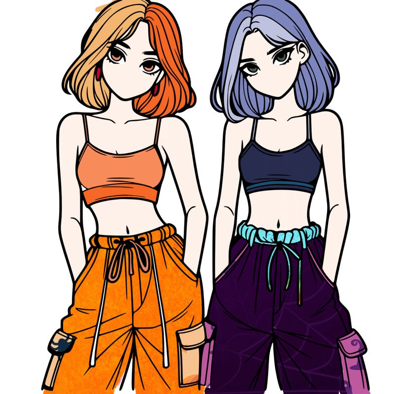 two girls with crop top with baggy pants