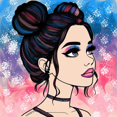 realistic girl with buns on the top of her head