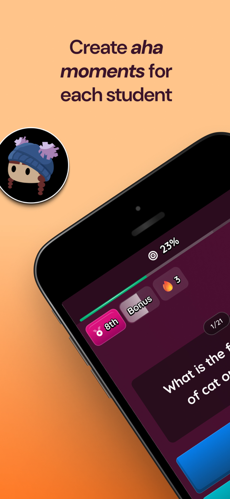 Wayground mobile app showing a gamified quiz interface with student ranking and bonuses