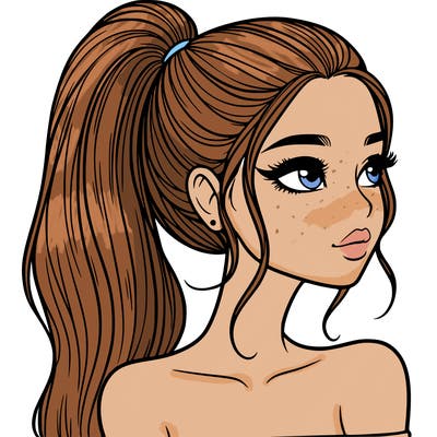 a beautiful and realistic girl with a high pony tail