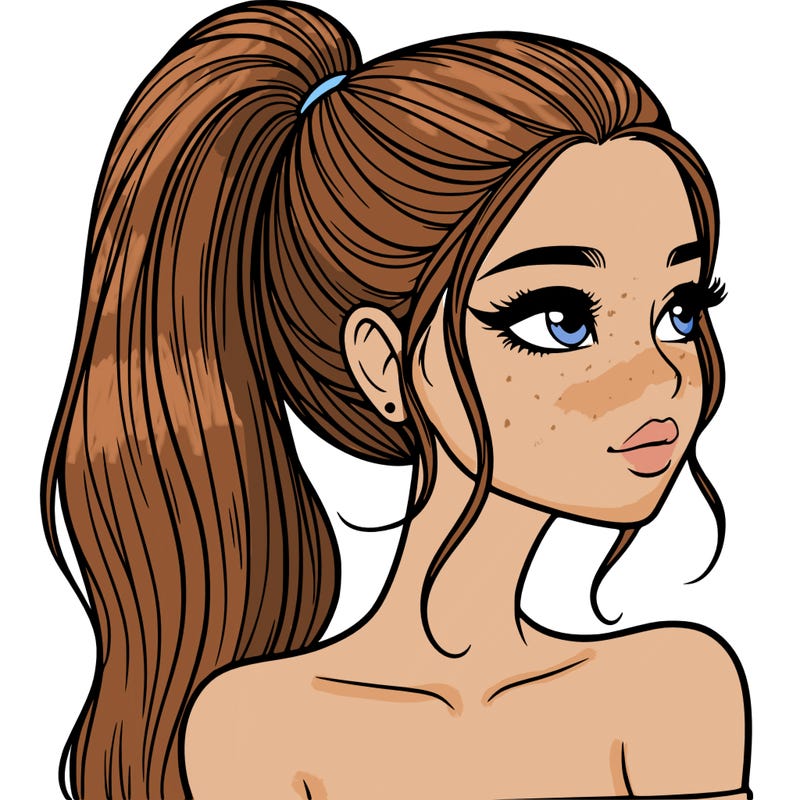 a beautiful and realistic girl with a high pony tail