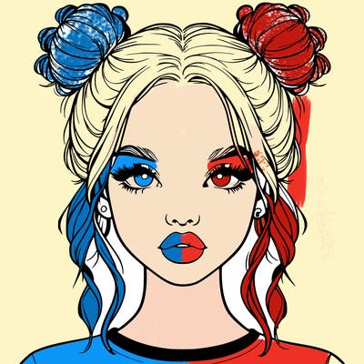 realistic girl with two buns in hair and lips