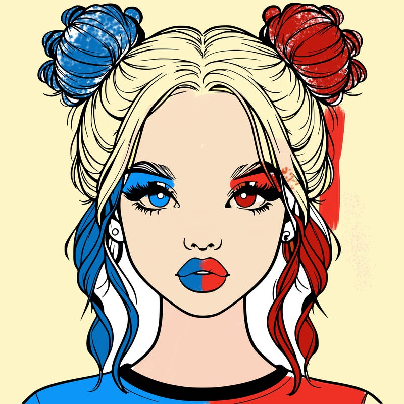 realistic girl with two buns in hair and lips