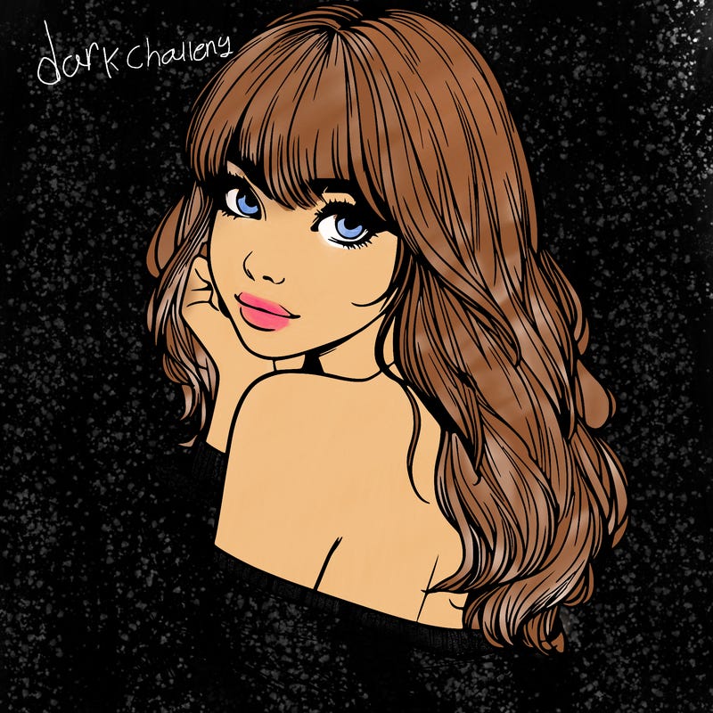 realistic girl with bangs looking over her shoulder