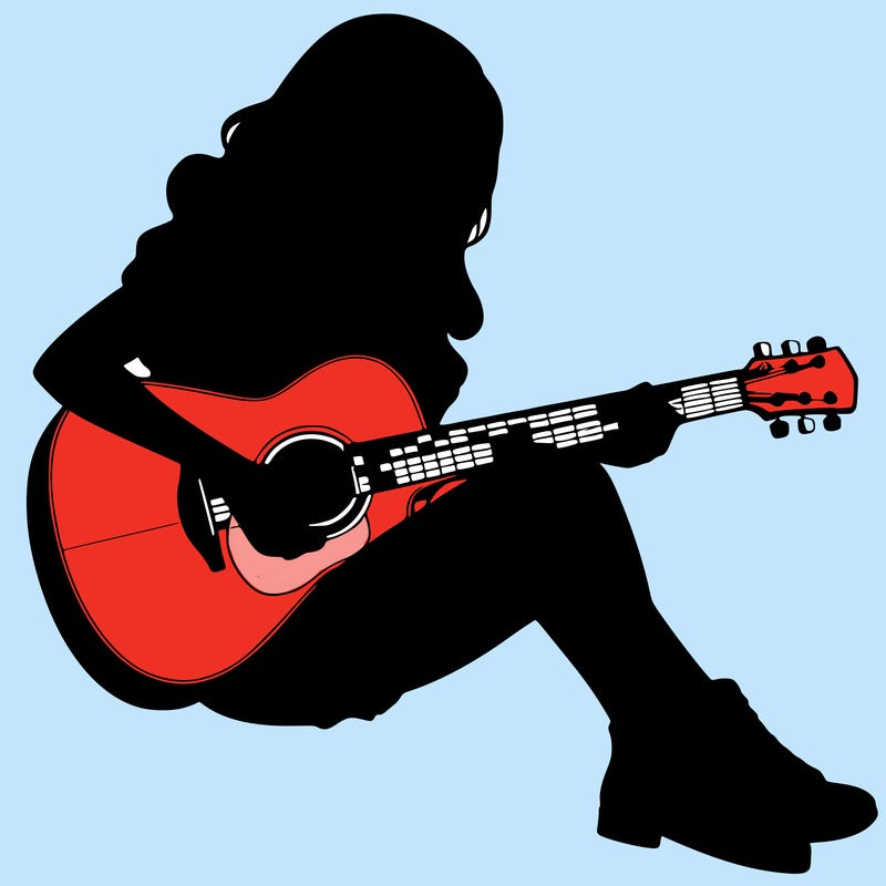 realistic woman play guitar