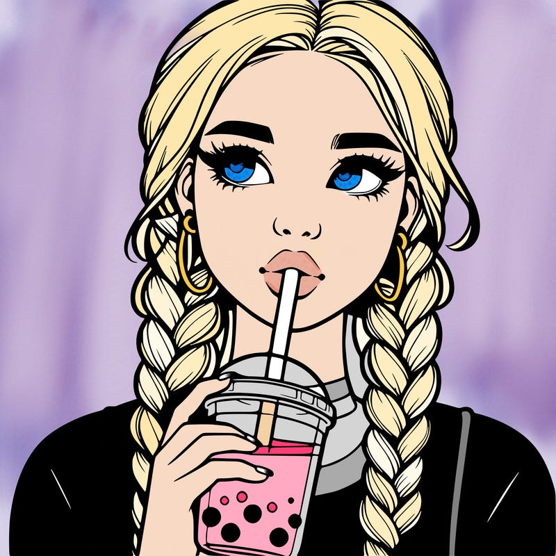 realistic girl with braided hair drinking boba