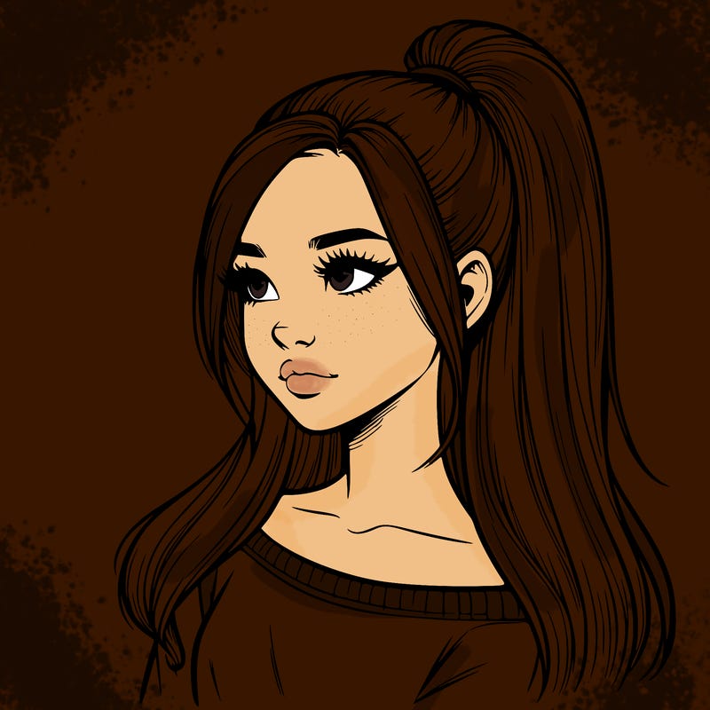 realistic girl with a high ponytail