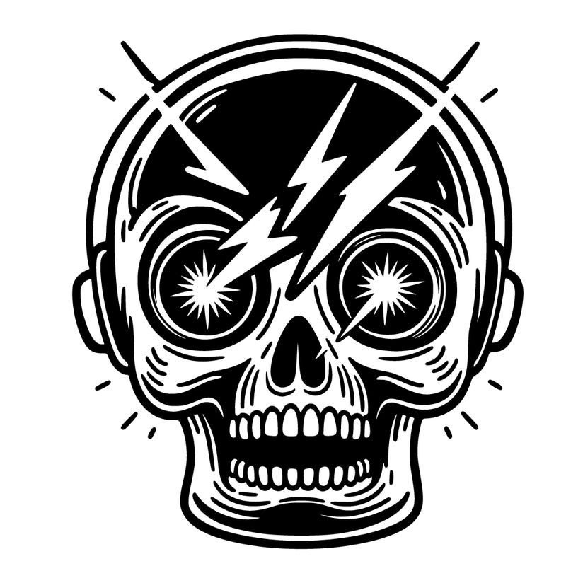skull with lighting coming out of eyes