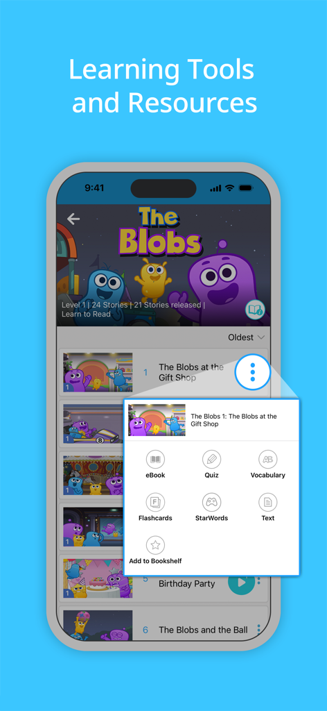 Little Fox English - Little Fox English app interface showing educational tools including quizzes vocabulary flashcards and eBooks for children