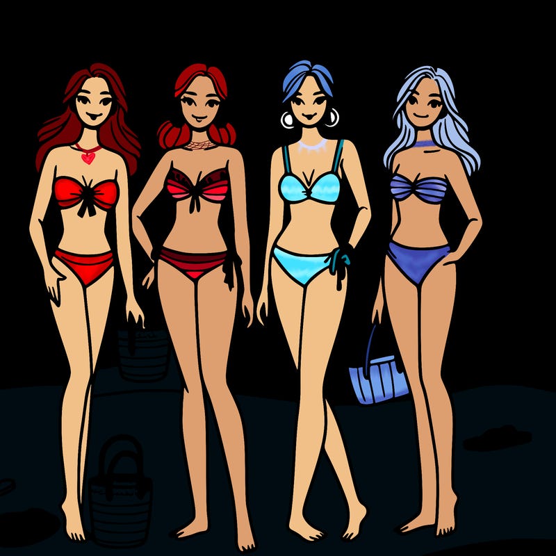 women in bikinis on the beach