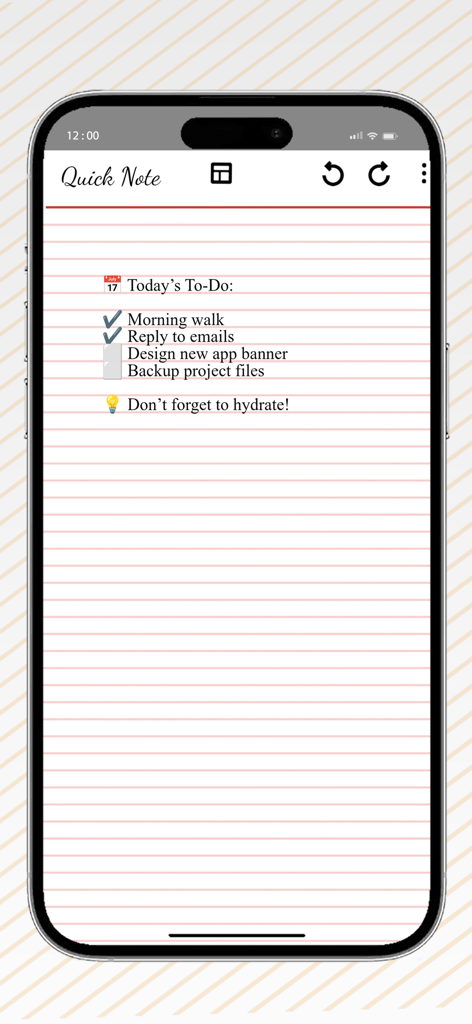 Quick Note App-Oberfläche zeigt eine minimalistische tägliche To-Do-Liste.