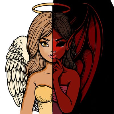 realistic angel half demon