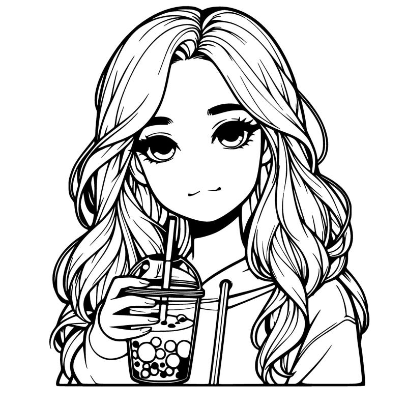 realistic teen girl with boba