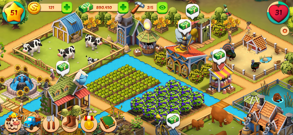 Animal Farm Life: Town Farming - Animal Farm Lifeの賑やかな仮想農場。牛、作物のパッチ、様々な生産施設があります