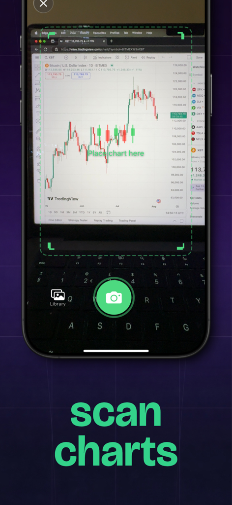 STRATA: Make Trading Easy - Scanning a financial chart with the STRATA AI trading app.