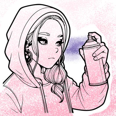 a realistic girl, spray painting