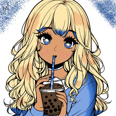 realistic girl drink a boba