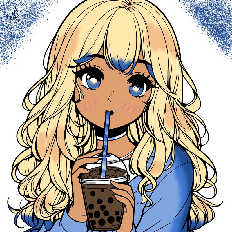 realistic girl drink a boba