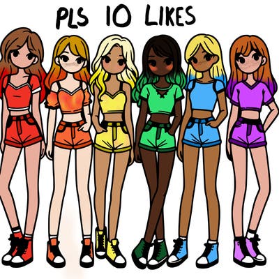a group of girls wearing crop tops and shorts