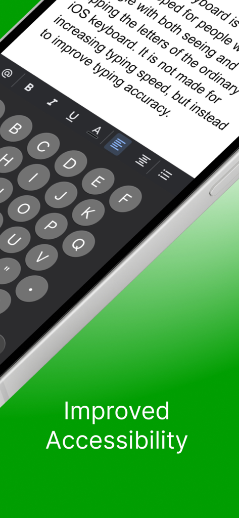 Large circular keys on the Typster keyboard interface for improved typing accessibility.