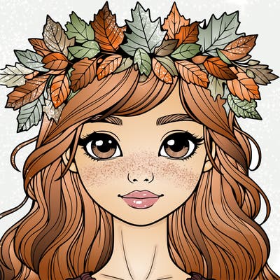 realistic girl with fall leaf crown