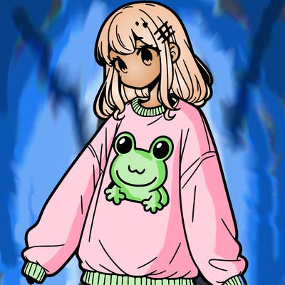 girl wearing frogging sweatshirt