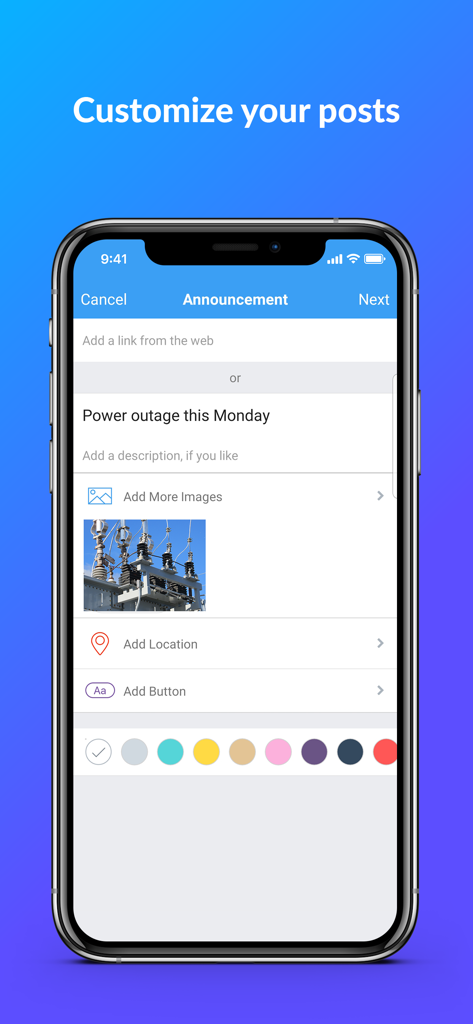 HootBoard - HootBoardアプリでアナウンス投稿を作成およびカスタマイズするためのインターフェース。