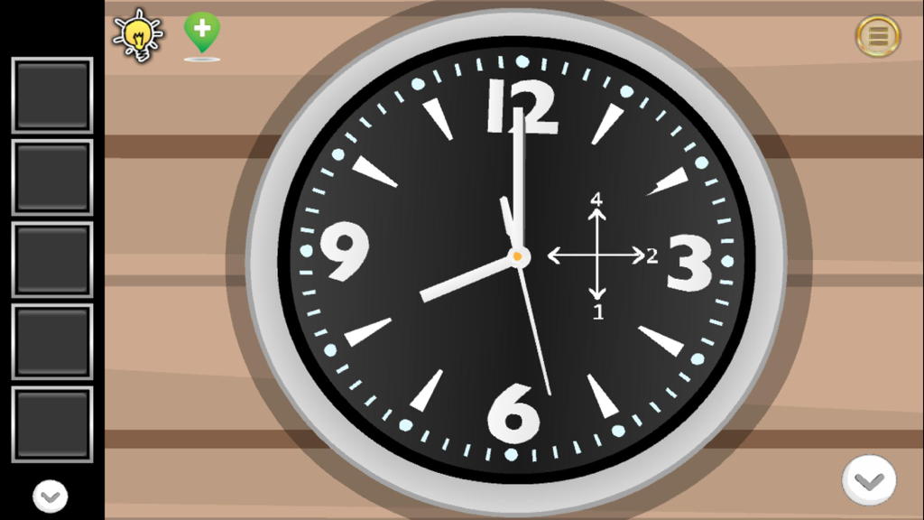 Un puzzle de lógica de reloj de pared con pistas direccionales en el juego ¿Puedes Escapar de la Sala en el Bosque.