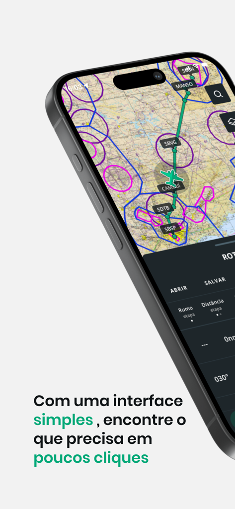 NexAtlas - Smartphone screen displaying NexAtlas aeronautical navigation map and flight route