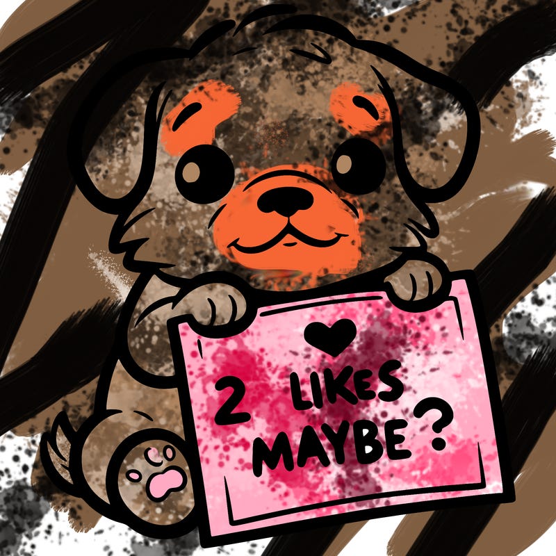 a puppy holding a sign that says 2 likes maybe?