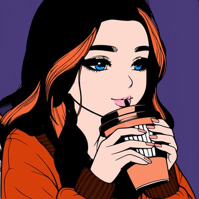 realistic girl drinking coffee