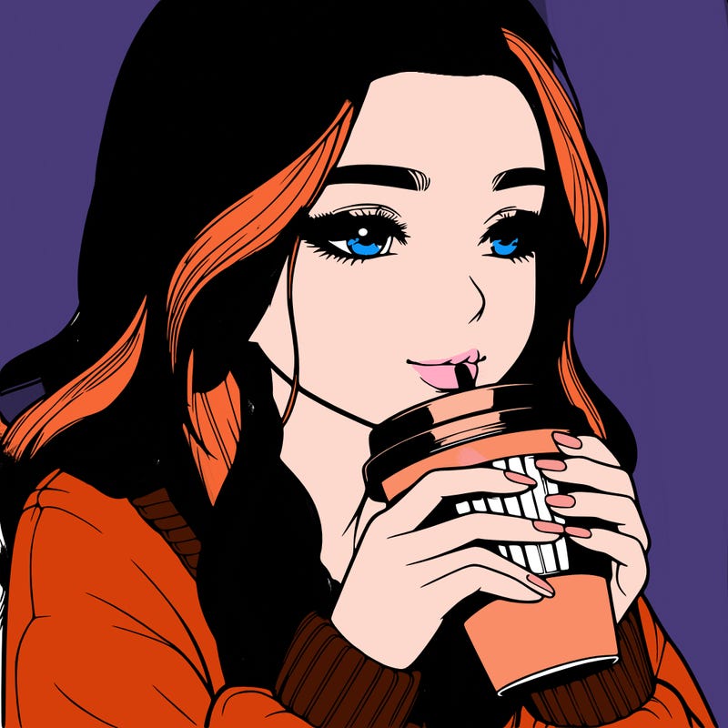 realistic girl drinking coffee